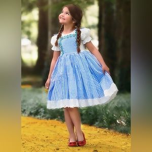 Blue Gingham Girls' Costume Dress with White Lace - Classic Storybook Style